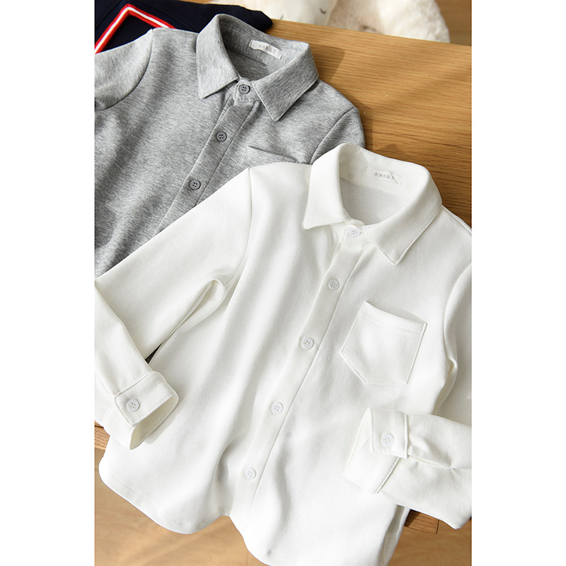 Ученическа памучна плетена риза за училище, унисекс, дълъг ръкав, едноцветна, подходяща за пролет и есен