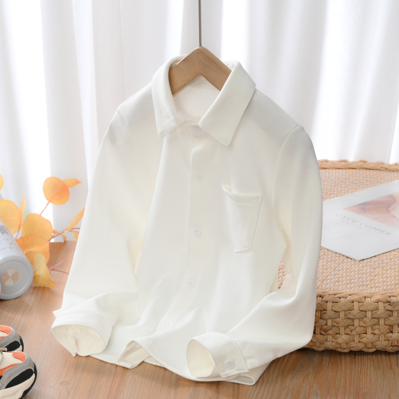 Ученическа памучна плетена риза за училище, унисекс, дълъг ръкав, едноцветна, подходяща за пролет и есен