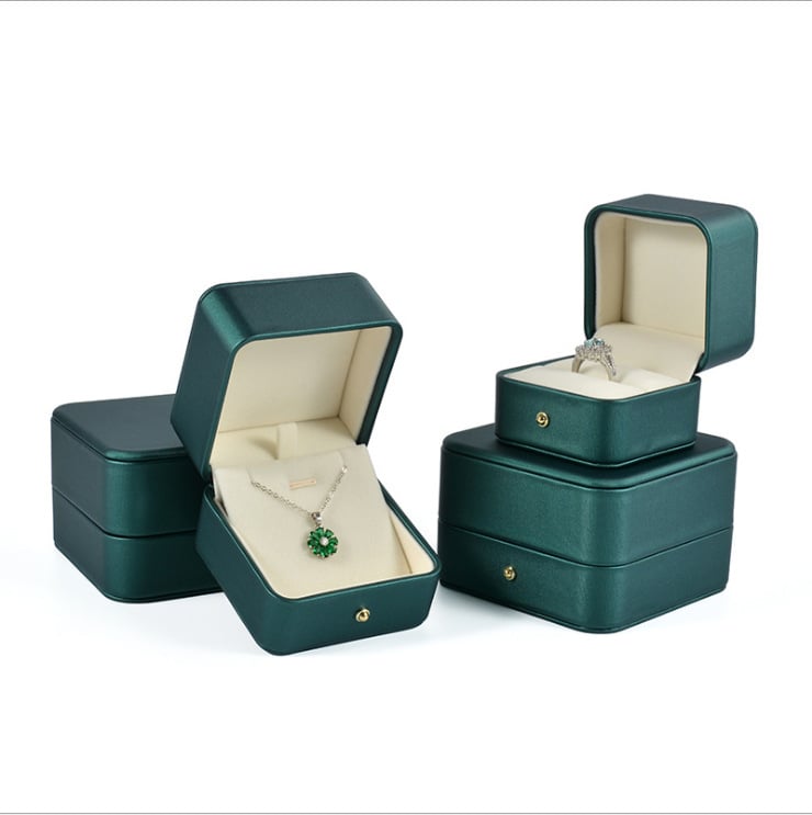 Κουτί για δαχτυλίδια και κολιέ – αποθήκευση κοσμημάτων με στρογγυλεμένες γωνίες, χρυσή άκρη, χρυσή αγκράφα, σύνθετο υλικό, κουτί συσκευασίας, DH