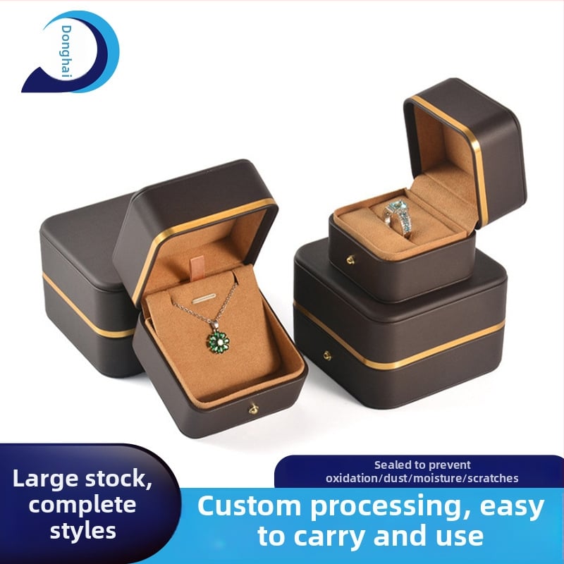 Κουτί για δαχτυλίδια και κολιέ – αποθήκευση κοσμημάτων με στρογγυλεμένες γωνίες, χρυσή άκρη, χρυσή αγκράφα, σύνθετο υλικό, κουτί συσκευασίας, DH