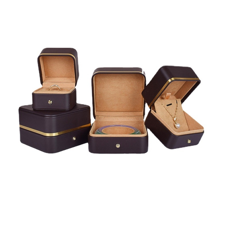 Κουτί για δαχτυλίδια και κολιέ – αποθήκευση κοσμημάτων με στρογγυλεμένες γωνίες, χρυσή άκρη, χρυσή αγκράφα, σύνθετο υλικό, κουτί συσκευασίας, DH