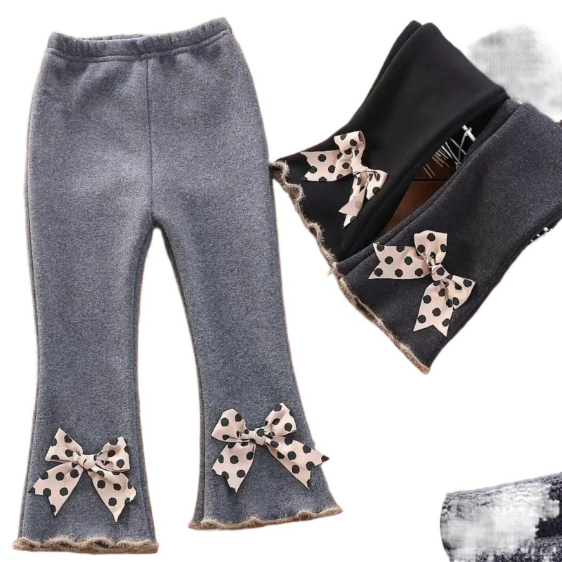 Детски момичешки панталони с подплата от полар, леко висок еластичен и разкроени крачоли, есен-зима, корейски стил. Спецификации: EVA тъкан; основна материя: зайчи пух 71–80%; възраст: 0–1 г.; сезон: зима.