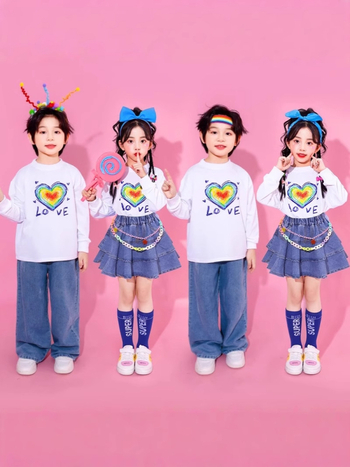 Детски сценичен костюм за групово изпълнение и етнически танц, есен 2024, за деца 3–8 г, памучно платно с 20% полиестер, меко обработване