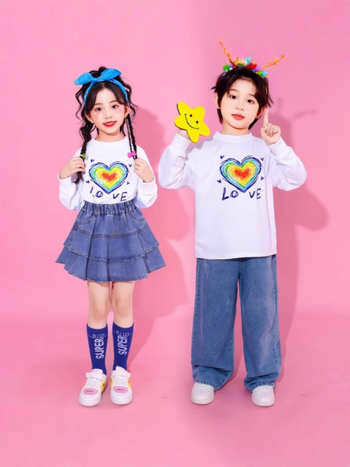 Детски сценичен костюм за групово изпълнение и етнически танц, есен 2024, за деца 3–8 г, памучно платно с 20% полиестер, меко обработване