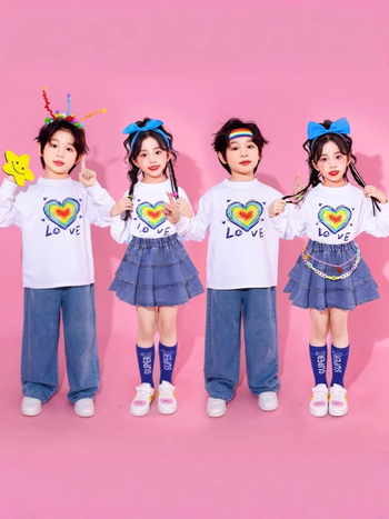 Детски сценичен костюм за групово изпълнение и етнически танц, есен 2024, за деца 3–8 г, памучно платно с 20% полиестер, меко обработване