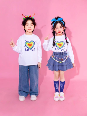 Детски сценичен костюм за групово изпълнение и етнически танц, есен 2024, за деца 3–8 г, памучно платно с 20% полиестер, меко обработване