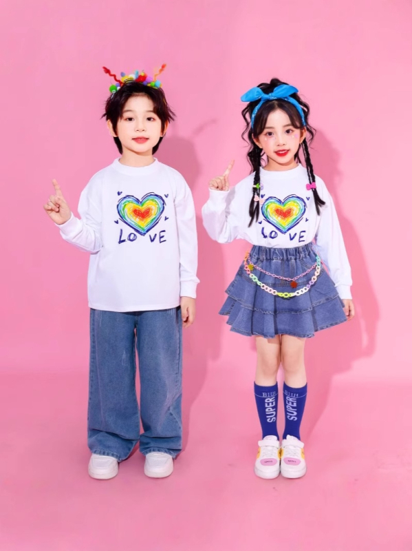 Детски сценичен костюм за групово изпълнение и етнически танц, есен 2024, за деца 3–8 г, памучно платно с 20% полиестер, меко обработване