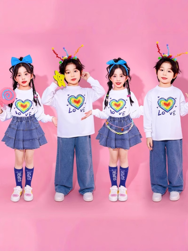 Детски сценичен костюм за групово изпълнение и етнически танц, есен 2024, за деца 3–8 г, памучно платно с 20% полиестер, меко обработване