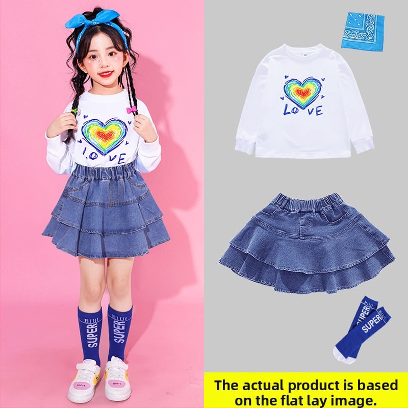 Детски сценичен костюм за групово изпълнение и етнически танц, есен 2024, за деца 3–8 г, памучно платно с 20% полиестер, меко обработване