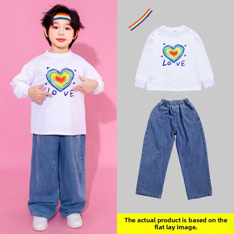 Детски сценичен костюм за групово изпълнение и етнически танц, есен 2024, за деца 3–8 г, памучно платно с 20% полиестер, меко обработване