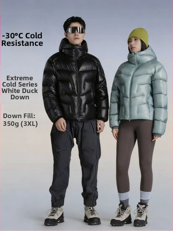 Pehelydzseki kapucnival, rövid fazon, uniszex, töltet 86-90% kacsa toll, hideg elleni védelem -30°C/-15°C