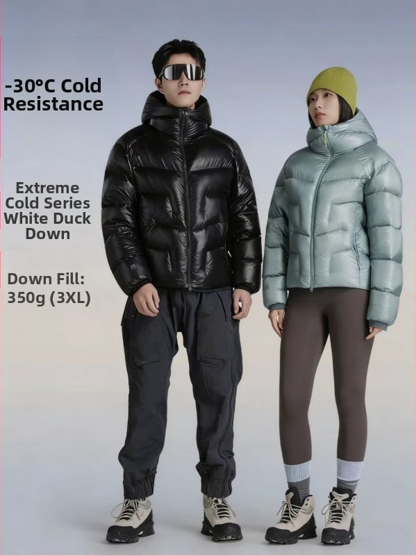 Pehelydzseki kapucnival, rövid fazon, uniszex, töltet 86-90% kacsa toll, hideg elleni védelem -30°C/-15°C