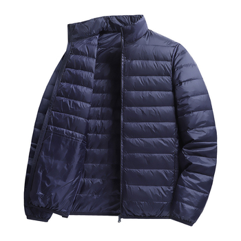 Férfi tollkabát — szélálló, könnyű, külső nylon, töltet fehér kacsapú 46–50%, loft 550