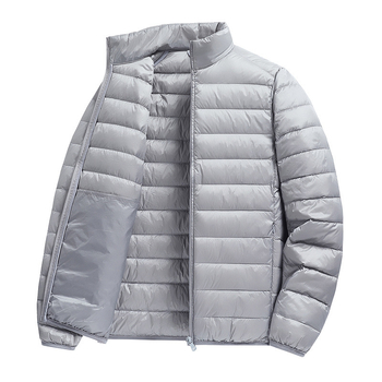 Férfi tollkabát — szélálló, könnyű, külső nylon, töltet fehér kacsapú 46–50%, loft 550