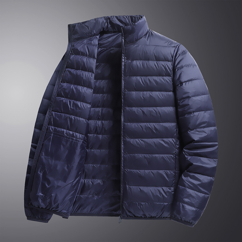 Férfi tollkabát — szélálló, könnyű, külső nylon, töltet fehér kacsapú 46–50%, loft 550