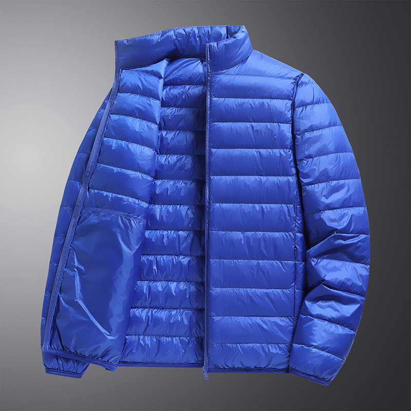 Férfi tollkabát — szélálló, könnyű, külső nylon, töltet fehér kacsapú 46–50%, loft 550