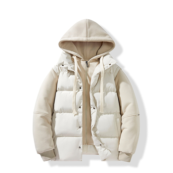 Kapucnis pamut dzseki selyem-pamut töltettel, cipzár, 3D zsebek, laza szabás