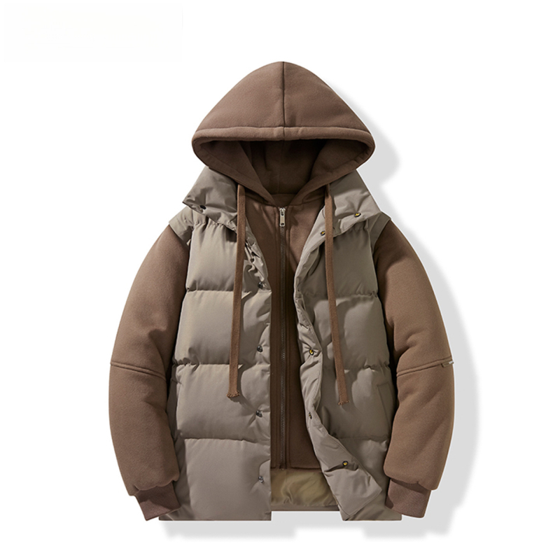 Kapucnis pamut dzseki selyem-pamut töltettel, cipzár, 3D zsebek, laza szabás