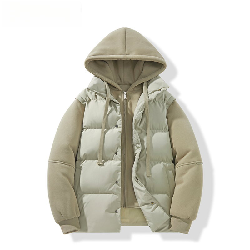 Kapucnis pamut dzseki selyem-pamut töltettel, cipzár, 3D zsebek, laza szabás