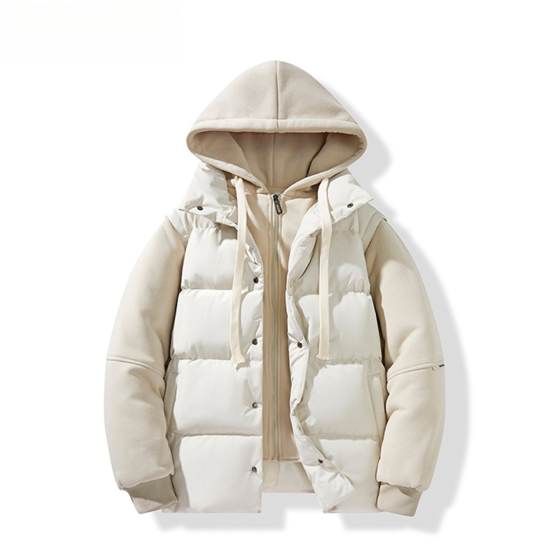 Kapucnis pamut dzseki selyem-pamut töltettel, cipzár, 3D zsebek, laza szabás