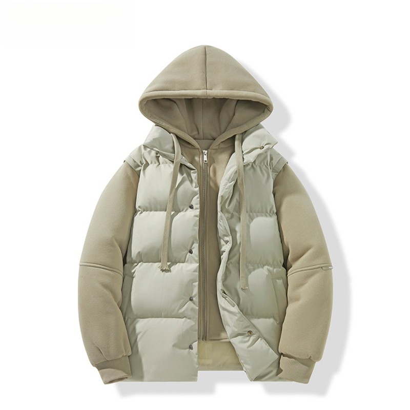 Kapucnis pamut dzseki selyem-pamut töltettel, cipzár, 3D zsebek, laza szabás