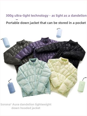 Férfi könnyű pehelykabát, állógalléros, összecsukható, 86–90% pehely, külső nylon