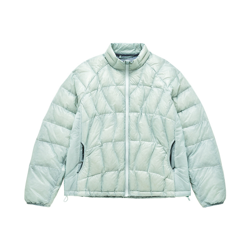 Férfi könnyű pehelykabát, állógalléros, összecsukható, 86–90% pehely, külső nylon