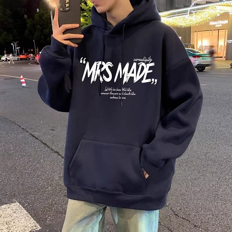 Muški oversize hoodie s kapuljom, pamukova smjesa, fleece podstava, labav kroj, svakodnevni kampus stil