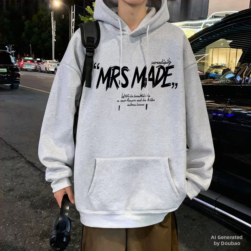 Muški oversize hoodie s kapuljom, pamukova smjesa, fleece podstava, labav kroj, svakodnevni kampus stil