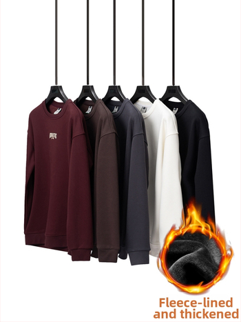 Džemperis su fliso pamušalu, storas ir šiltas – apvalus kaklo iškirptė, ilgos rankovės, laisvas kirpimas