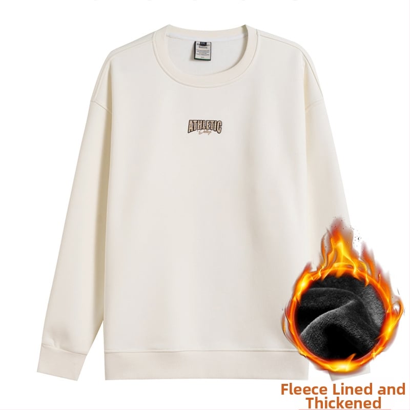 Džemperis su fliso pamušalu, storas ir šiltas – apvalus kaklo iškirptė, ilgos rankovės, laisvas kirpimas