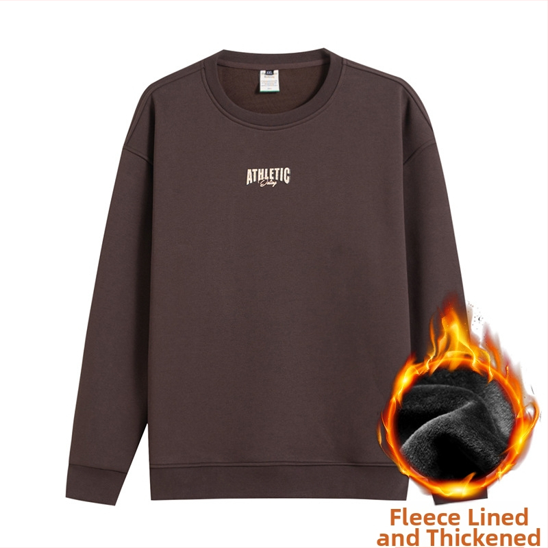 Džemperis su fliso pamušalu, storas ir šiltas – apvalus kaklo iškirptė, ilgos rankovės, laisvas kirpimas