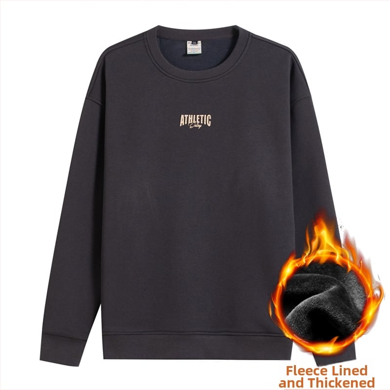 Džemperis su fliso pamušalu, storas ir šiltas – apvalus kaklo iškirptė, ilgos rankovės, laisvas kirpimas