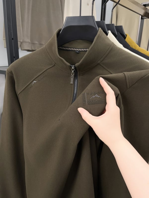 Férfi koreai stílusú pulóver, osztrák velúr külsővel, álló gallér, pamut bélés, egyszínű, egyenes szabás.