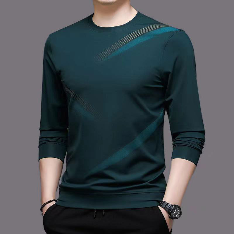 Muški sweatshirt s printom i prugastim uzorkom, okrugli izrez, dugi rukavi, ležerna kroj, lagana viskozna smjesa, jesen 2024