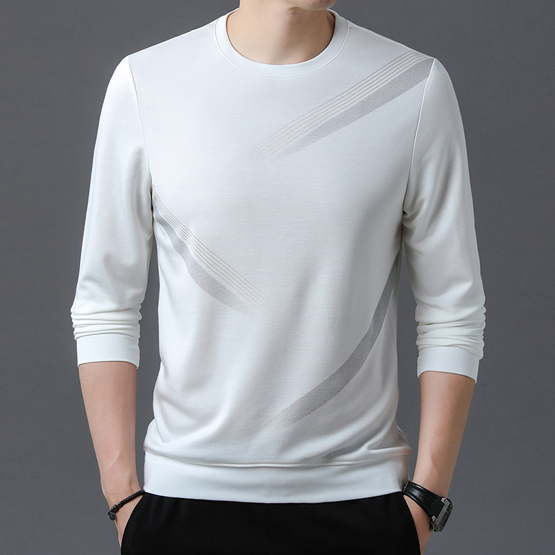 Muški sweatshirt s printom i prugastim uzorkom, okrugli izrez, dugi rukavi, ležerna kroj, lagana viskozna smjesa, jesen 2024