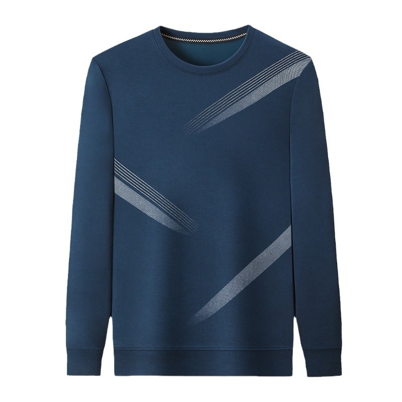 Muški sweatshirt s printom i prugastim uzorkom, okrugli izrez, dugi rukavi, ležerna kroj, lagana viskozna smjesa, jesen 2024