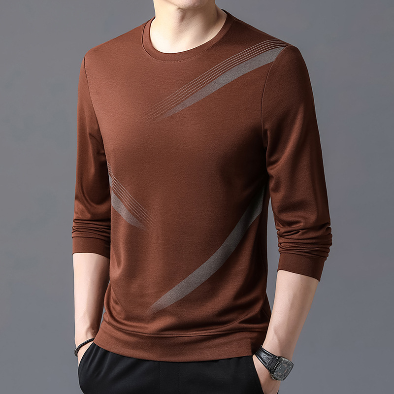 Muški sweatshirt s printom i prugastim uzorkom, okrugli izrez, dugi rukavi, ležerna kroj, lagana viskozna smjesa, jesen 2024
