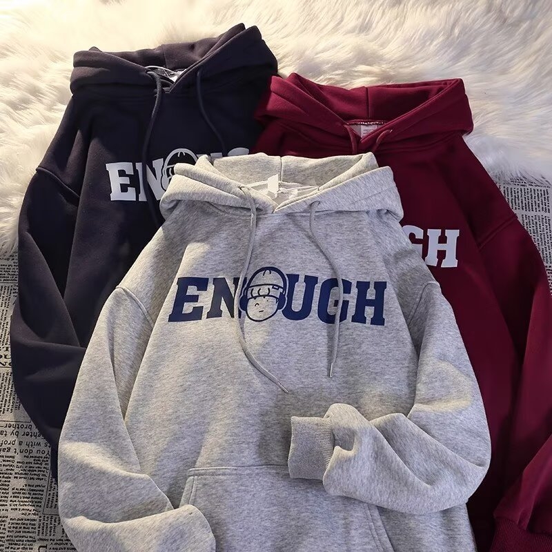 Ανδρικό φούτερ με κουκούλα από φλίς, χαλαρή γραμμή, φθινοπωρινή χρήση, εκτύπωση με γράμματα