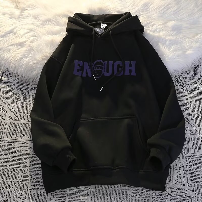 Ανδρικό φούτερ με κουκούλα από φλίς, χαλαρή γραμμή, φθινοπωρινή χρήση, εκτύπωση με γράμματα