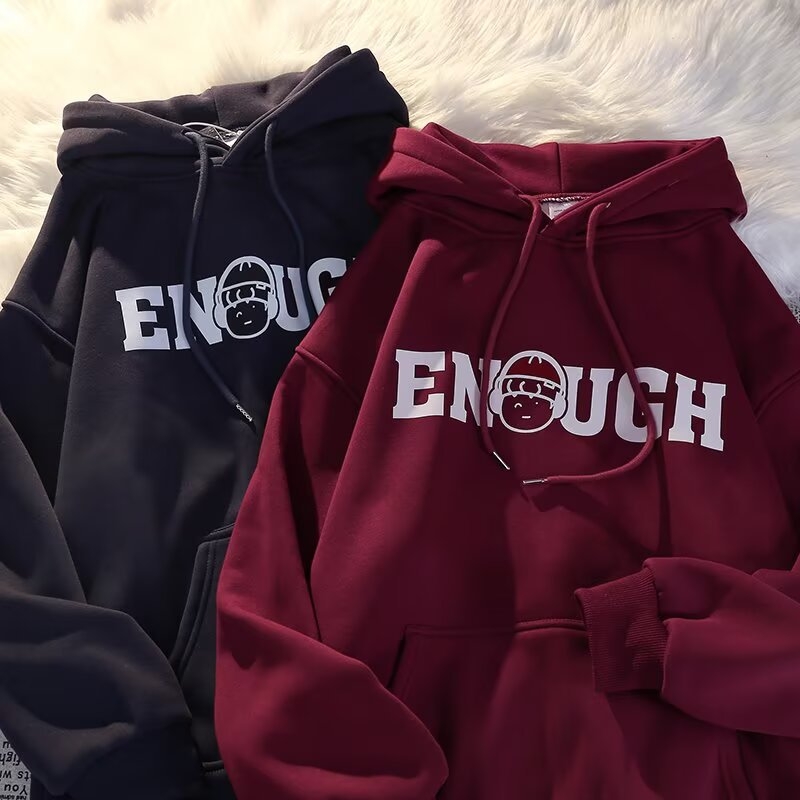 Ανδρικό φούτερ με κουκούλα από φλίς, χαλαρή γραμμή, φθινοπωρινή χρήση, εκτύπωση με γράμματα