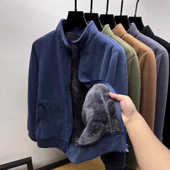 Ανδρικό φλίς μπουφάν με γιακά-στάντ, φερμουάρ, επένδυση φλίς, πλαϊνές τσέπες