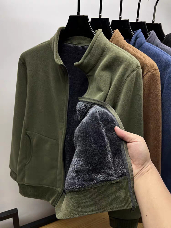 Ανδρικό φλίς μπουφάν με γιακά-στάντ, φερμουάρ, επένδυση φλίς, πλαϊνές τσέπες