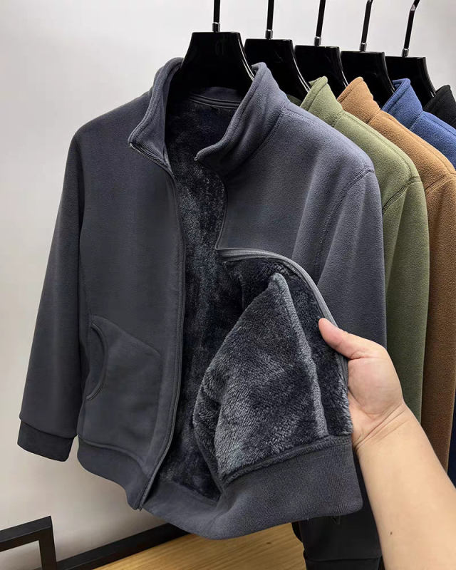 Ανδρικό φλίς μπουφάν με γιακά-στάντ, φερμουάρ, επένδυση φλίς, πλαϊνές τσέπες