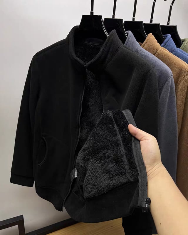 Ανδρικό φλίς μπουφάν με γιακά-στάντ, φερμουάρ, επένδυση φλίς, πλαϊνές τσέπες