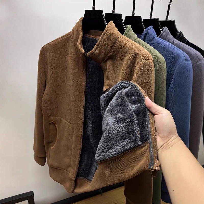 Ανδρικό φλίς μπουφάν με γιακά-στάντ, φερμουάρ, επένδυση φλίς, πλαϊνές τσέπες