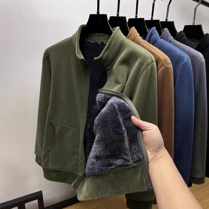 Ανδρικό φλίς μπουφάν με γιακά-στάντ, φερμουάρ, επένδυση φλίς, πλαϊνές τσέπες