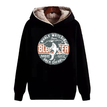 Férfi kapucnis, vastag fleece-betétes pulóver, kerek nyakú, hosszú ujjú, poliészter 91–95%