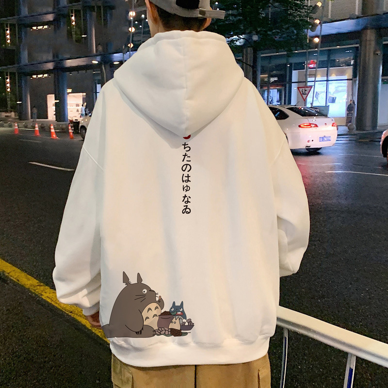 Muški hoodie u japanskom stilu s karikaturom, vunena podstava, poliester, širok kroj, dugi rukavi