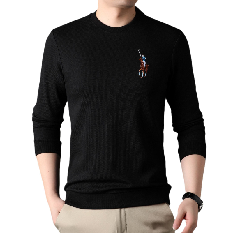 Karen Whale férfi kerek nyakú hímzett pulóver, egyszínű, őszre